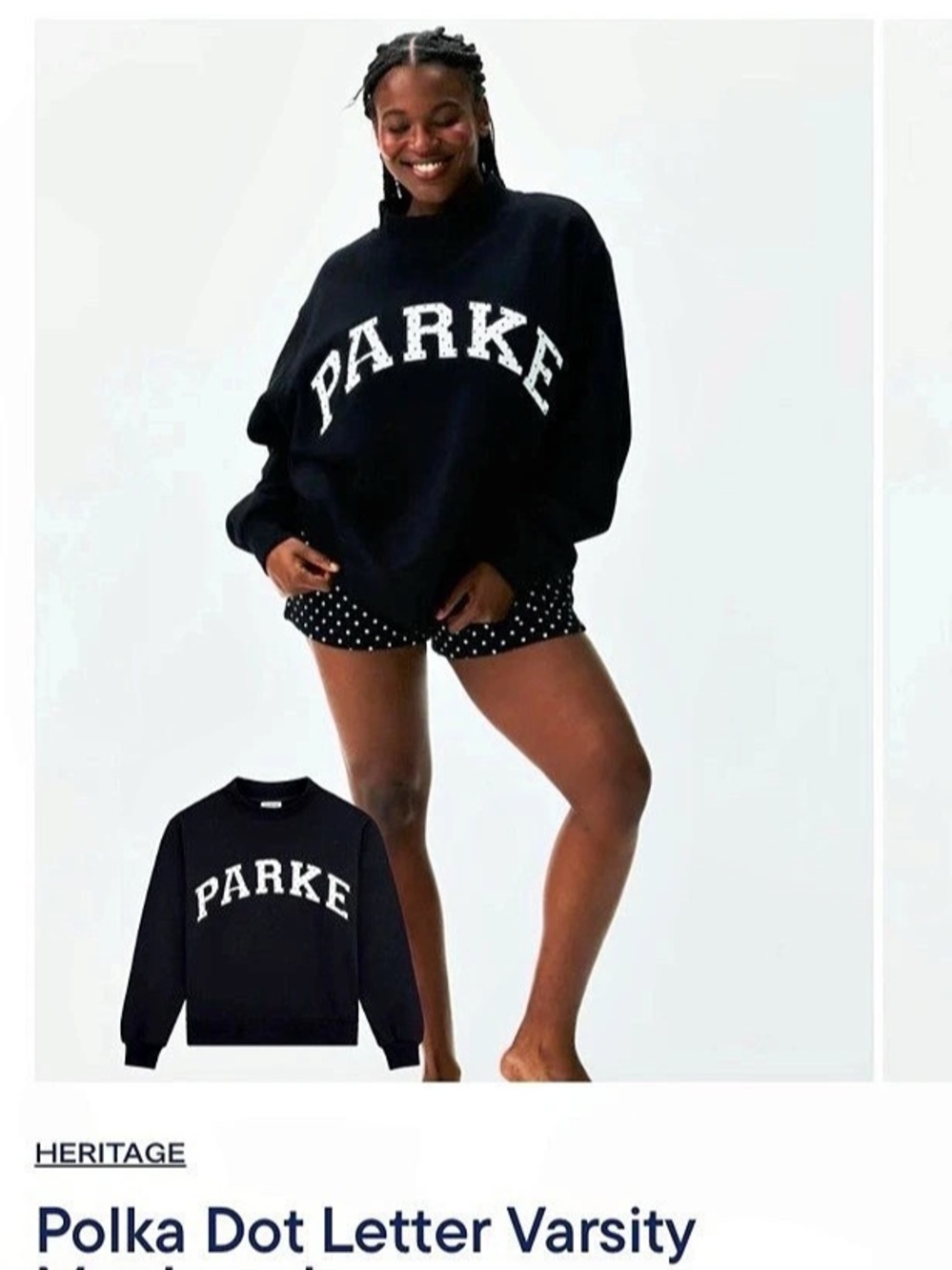 PARKE Polka Dot Letter Varsity Mockneck Black & White Small